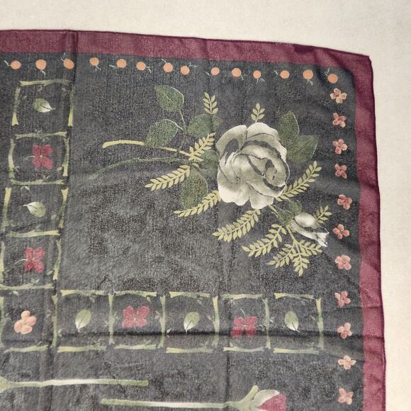 Express Black Floral Scarf 20” Square Rose Print Whimsigoth Romantic Retro - Picture 4 of 5